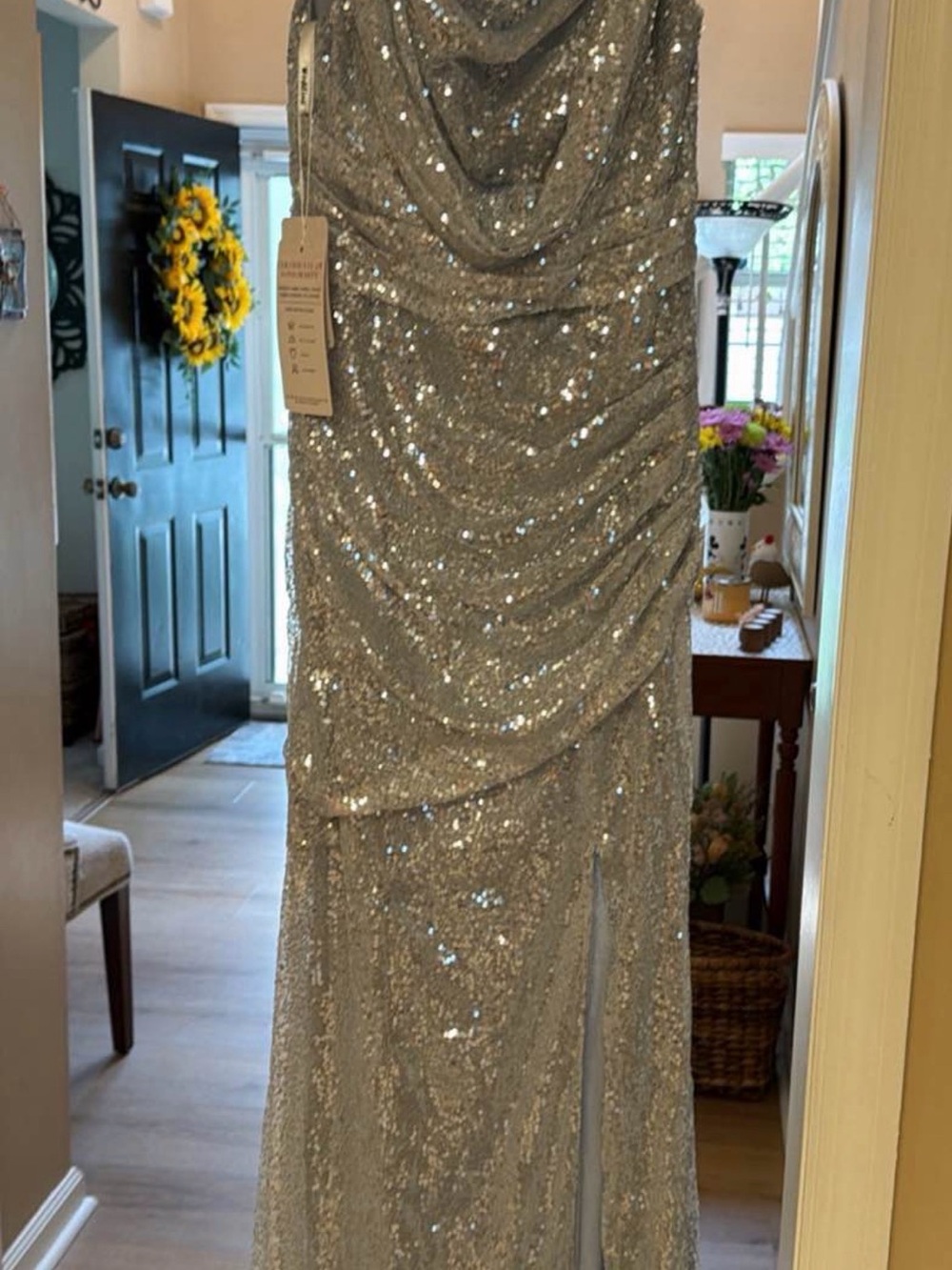 Silver Sequin Evening Gown/ Cocktail Dress: New with Tags Size 10